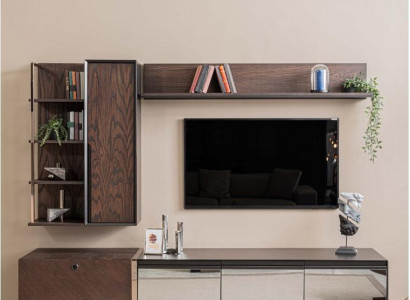 Wall unit TV stand shelves RTV lowboard sideboard brown wood cabinet